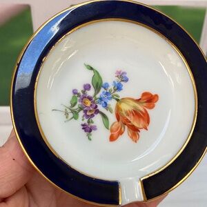 Meissen Porcelain Floral Ashtray Cobalt Blue Gold Trim Hand Painted Germany